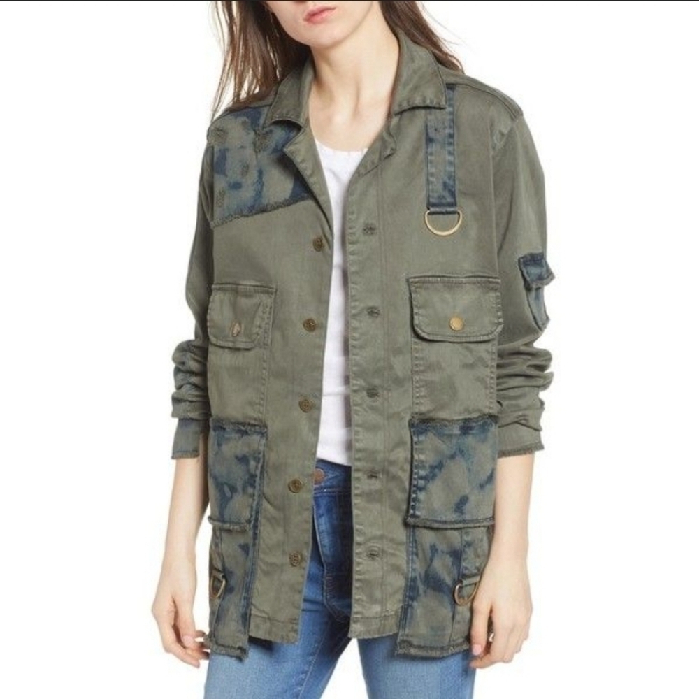 True Religion Womens Militant Green Cargo Pocket Military Jacket Size S